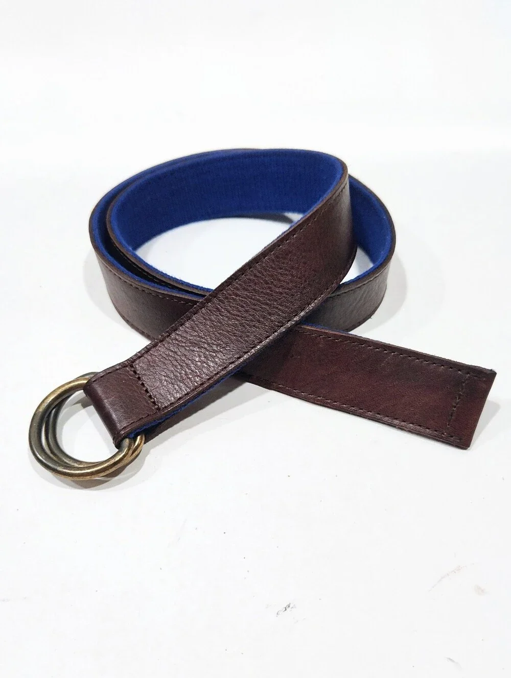 J.Crew Crewcuts Reversible D Ring Belt Blue Webbing Brown Leather Kids 26